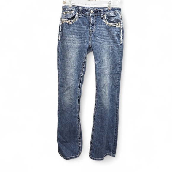 Grace in LA Embroidered Bling Straight Leg Jeans Size 28 Rhinestones Western - Picture 2 of 8